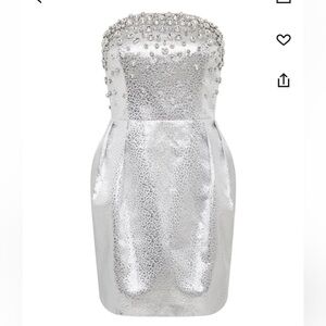 Silver Embellished Strapless Dress